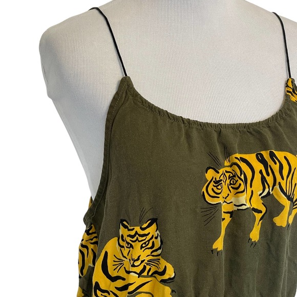 Hurley Women's Large Tiger-Print Strappy Cover-Up  Dress ~ Green & Mustard - Picture 4 of 11